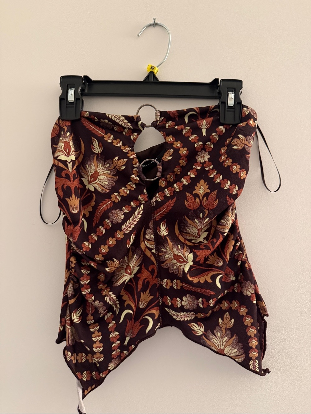 Floral Jacquard Strapless Top in Burgundy and Copper